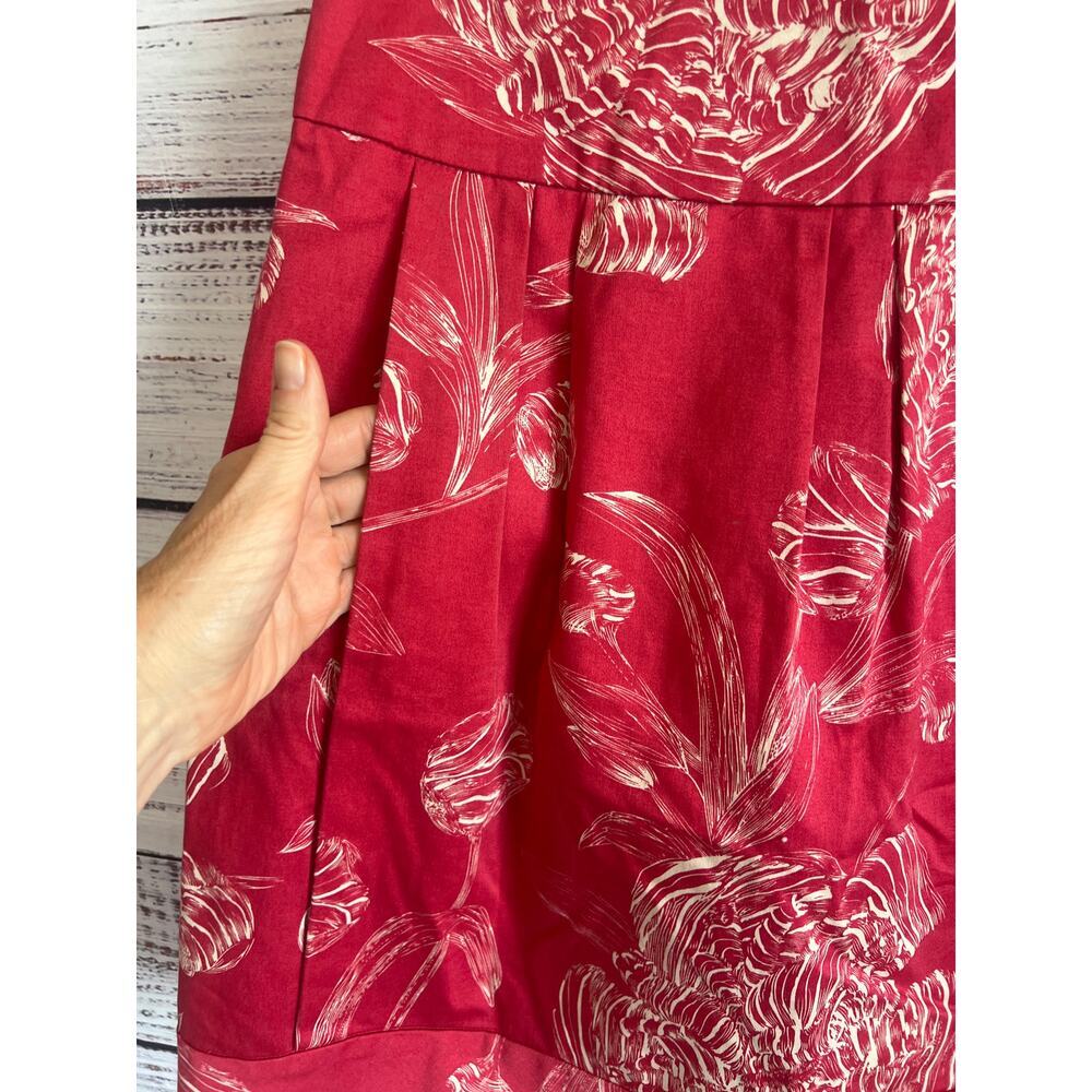 ANTHROPOLOGIE LEIFSDOTTIR FLORAL PLEATED SKIRT RED AND WHITE SIZE 8 - Picture 2 of 13